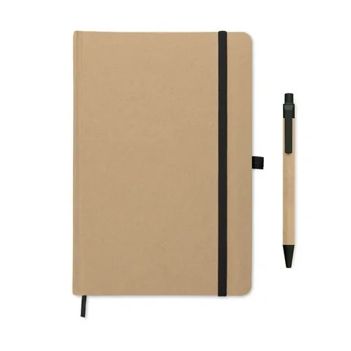 Libreta A5 reciclada con bolígrafo y cinta elástica ref MO2396 - Side Negro