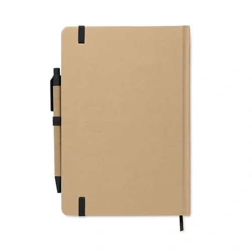 Libreta A5 reciclada con bolígrafo y cinta elástica ref MO2396 - Top Negro