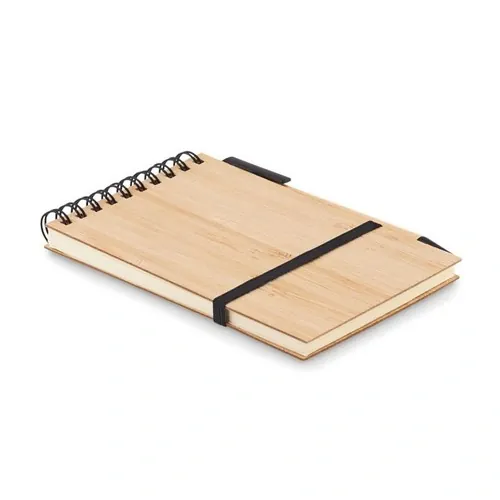 Libreta A6 de bambú con bolígrafo reciclado ref MO6528 - Front Negro