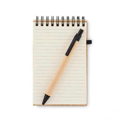 Libreta A6 de bambú con bolígrafo reciclado ref MO6528 - Top Negro