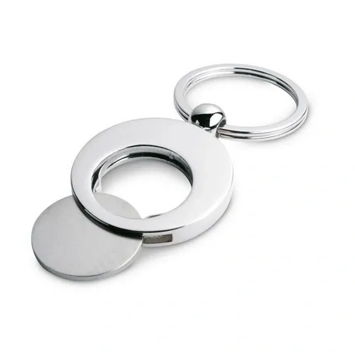 Llavero redondo de metal con ficha para carro ref IT3866 - Back Plata Brillo