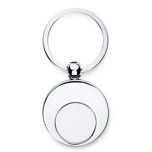 Llavero redondo de metal con ficha para carro ref IT3866 - Front Plata Brillo