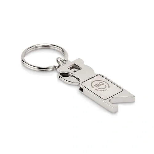 Llavero de aleación de zinc con ficha de euro y abrebotellas ref MO6824 - Printed Plata Mate