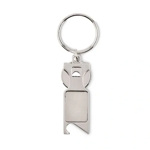 Llavero de aleación de zinc con ficha de euro y abrebotellas ref MO6824 - Side Plata Mate