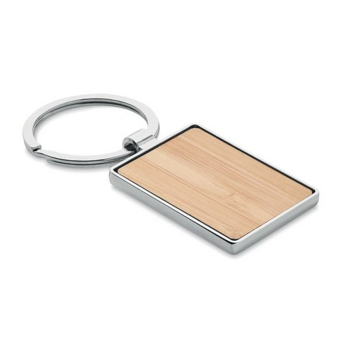 Llavero rectangular de zinc con cara de bambú ref MO9961