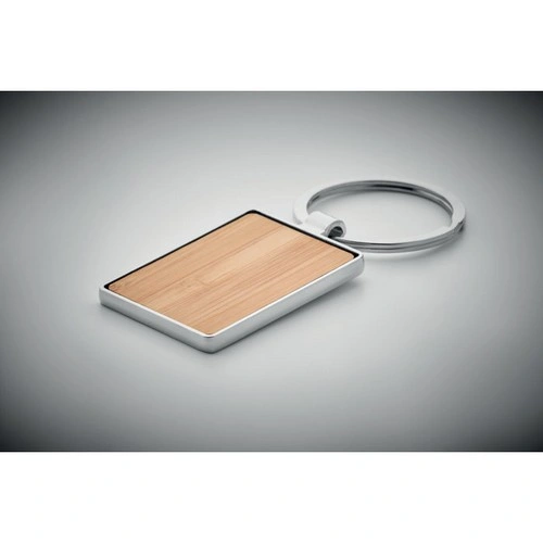 Llavero rectangular de zinc con cara de bambú ref MO9961