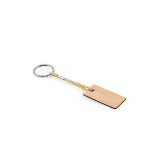 Llavero rectangular de bambú con cordón de PET ref 95089 - Natural