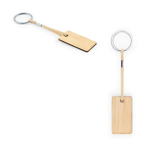 Llavero rectangular de bambú con cordón de PET ref 95089 - vista 1
