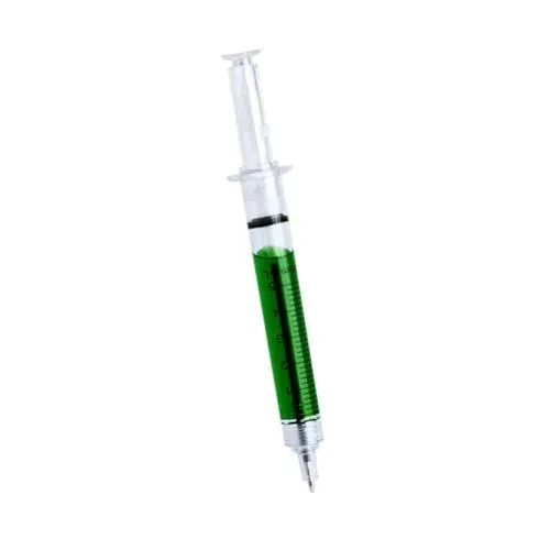 Bolígrafo jeringuilla diseño original con tinta azul ref 3708 - Verde