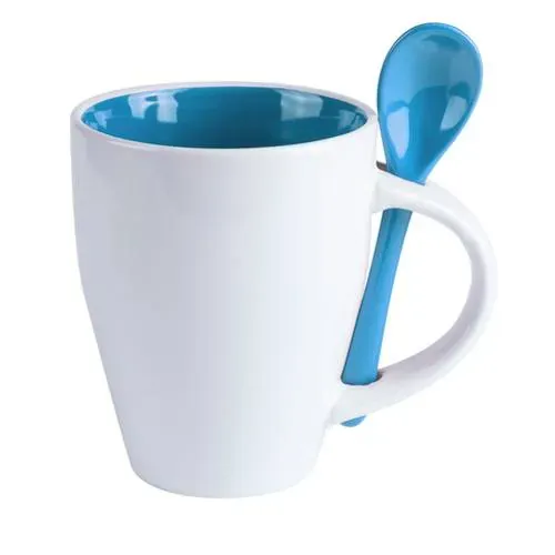 Taza de cerámica con cuchara integrada en colores vivos ref 9459 - Azul