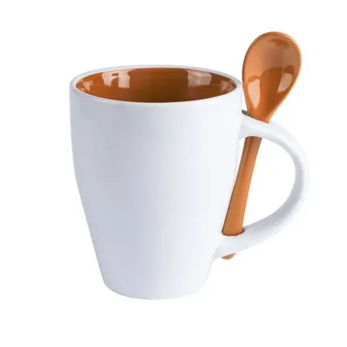 Taza de cerámica con cuchara integrada en colores vivos ref 9459 - Naranja