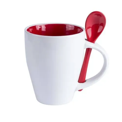 Taza de cerámica con cuchara integrada en colores vivos ref 9459 - Rojo