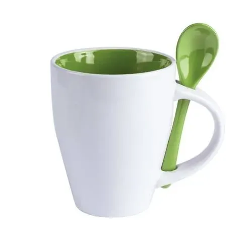 Taza de cerámica con cuchara integrada en colores vivos ref 9459 - Verde
