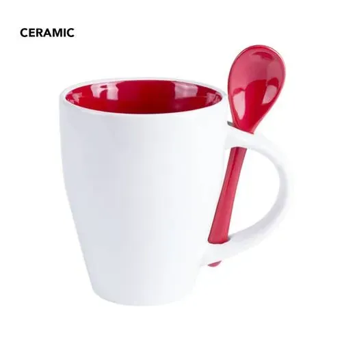 Taza de cerámica con cuchara integrada en colores vivos ref 9459 - vista 1
