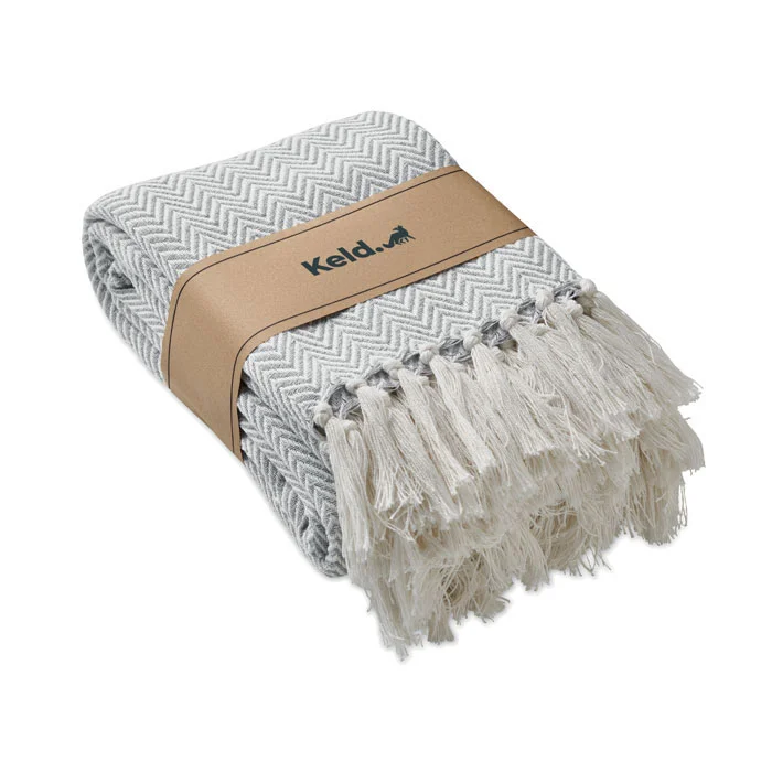 Manta de algodón reciclado Ammos personalizable ref mo3143 - Blanco Gris Marcaje