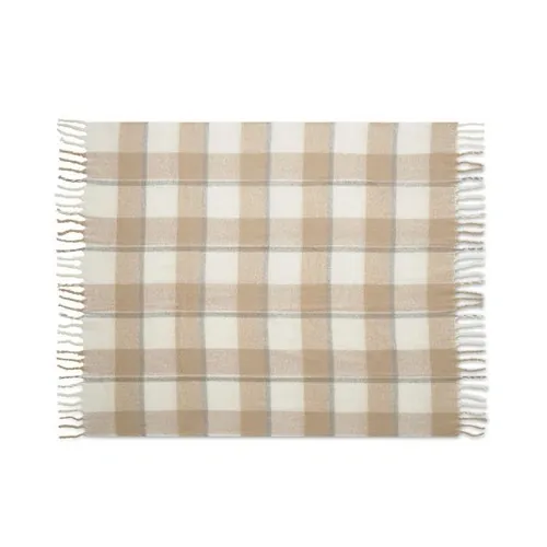 Manta de poliéster RPET mohair diseño a cuadros ref MO2382 - Beig Side