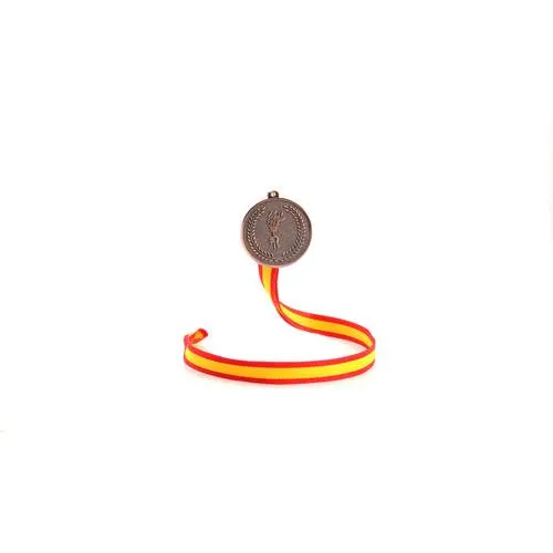 Medalla metálica con cinta roja y bandera española ref 3743
