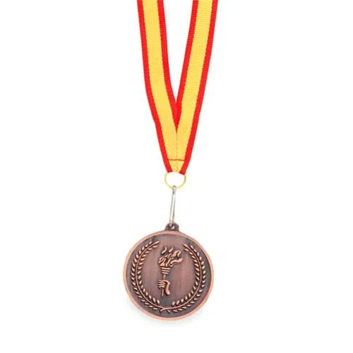 Medalla metálica con cinta roja y bandera española ref 3743