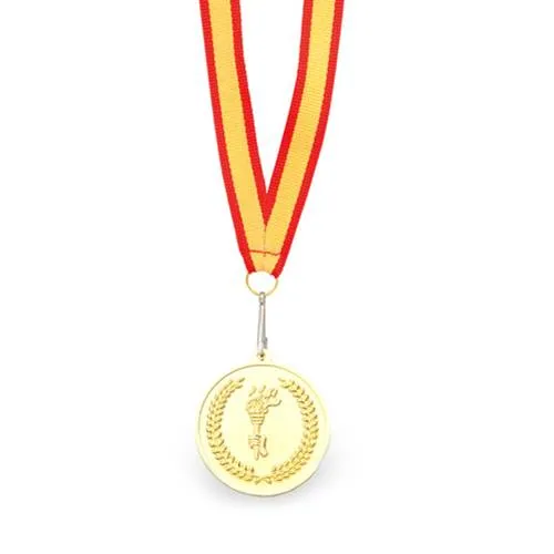 Medalla metálica con cinta roja y bandera española ref 3743