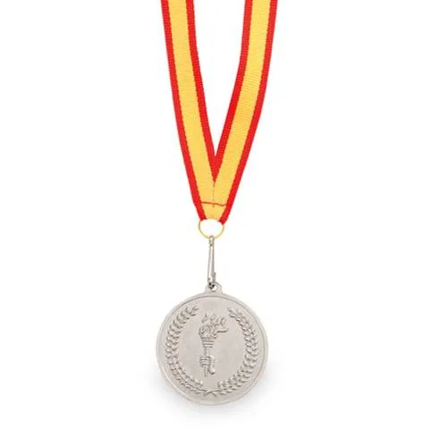 Medalla metálica con cinta roja y bandera española ref 3743