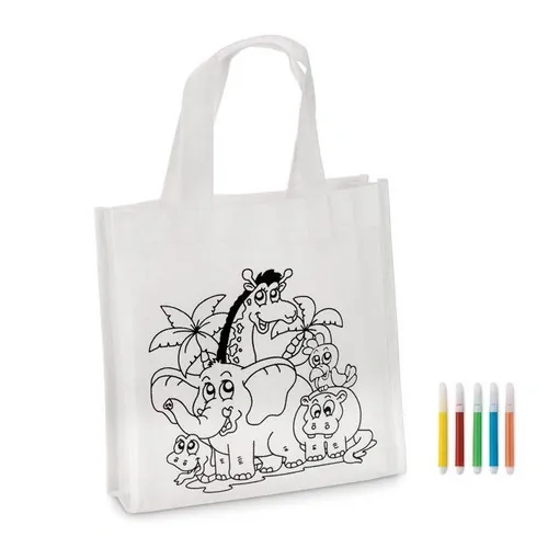Mini bolsa non woven para colorear con 5 rotuladores ref MO8922 - Blanco