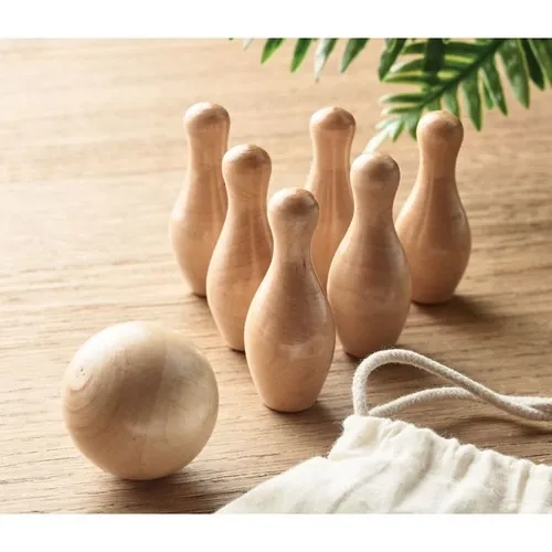 Mini juego de bolos de madera en bolsa de algodón ref MO2434 - Madera Item Ambiant Picture