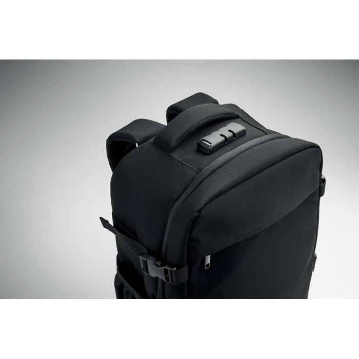 Mochila RPET 20 L con candado LockGo personalizable ref mo3137 - Negro Abierta