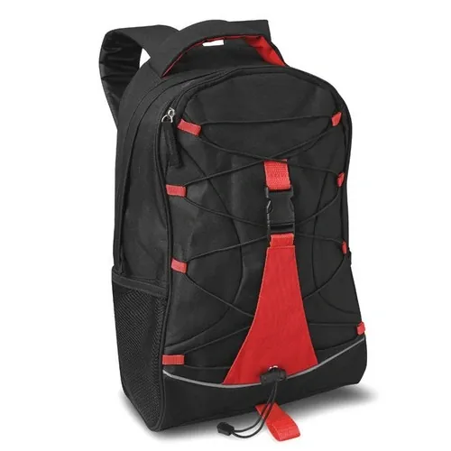 Mochila negra con cuerda decorativa y bolsillos laterales ref MO7558 - Front Rojo