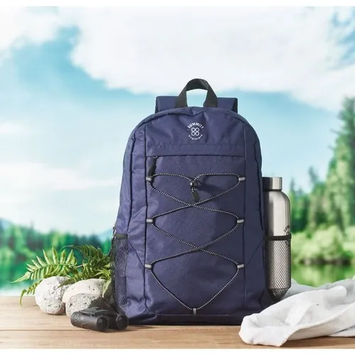 Mochila RPET 600D con bolsillo frontal y cordón decorativo ref MO2491 - Azul Printed