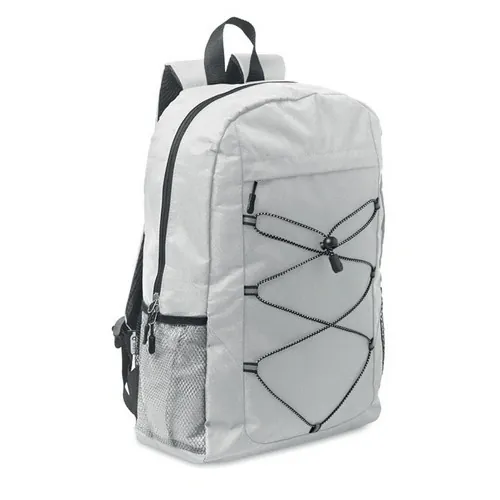Mochila RPET 600D con bolsillo frontal y cordón decorativo ref MO2491 - Blanco