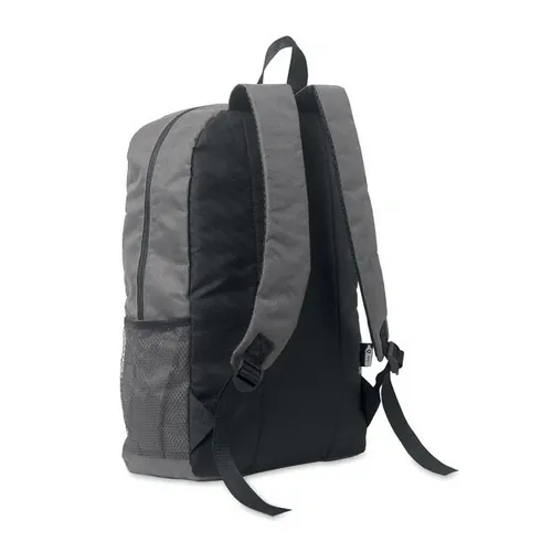 Mochila RPET 600D con bolsillo frontal y cordón decorativo ref MO2491 - Gris Piedra Side