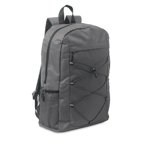 Mochila RPET 600D con bolsillo frontal y cordón decorativo ref MO2491 - Gris Piedra