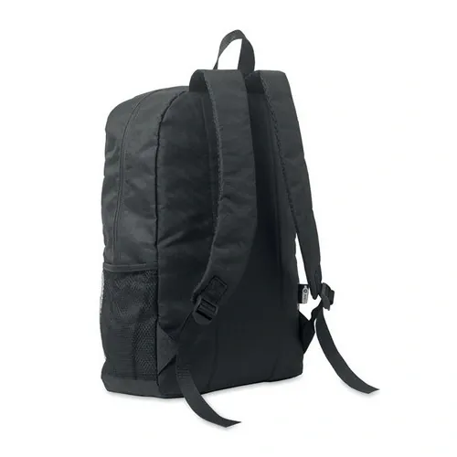 Mochila RPET 600D con bolsillo frontal y cordón decorativo ref MO2491 - Negro Side