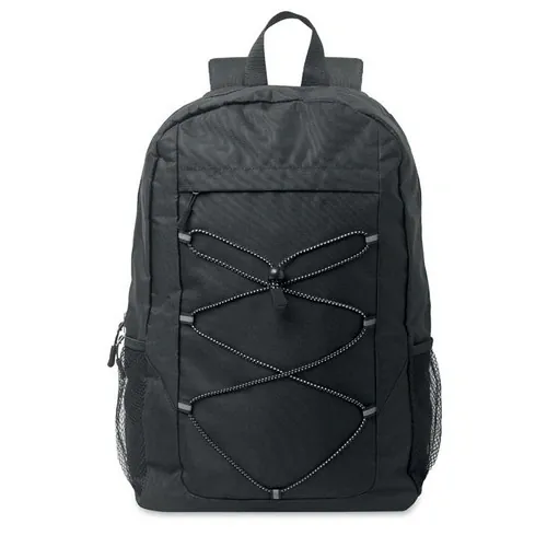 Mochila RPET 600D con bolsillo frontal y cordón decorativo ref MO2491 - Negro Top