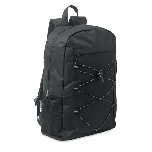 Mochila RPET 600D con bolsillo frontal y cordón decorativo ref MO2491 - Negro