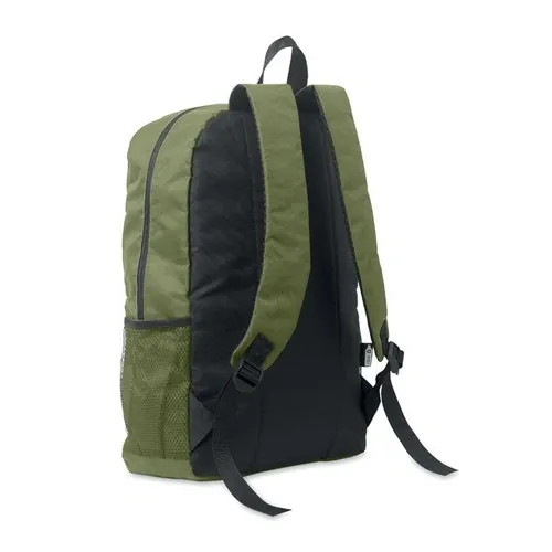 Mochila RPET 600D con bolsillo frontal y cordón decorativo ref MO2491 - Verde Militar Side