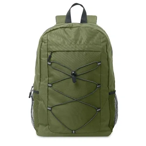 Mochila RPET 600D con bolsillo frontal y cordón decorativo ref MO2491 - Verde Militar Top