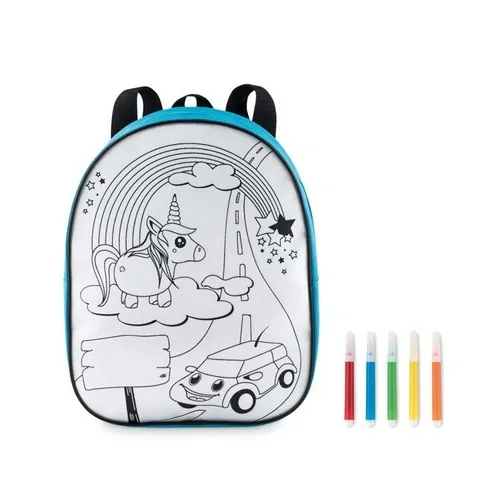 Mochila para colorear en poliéster 600D con 5 rotuladores ref MO9207 - Side Turquesa