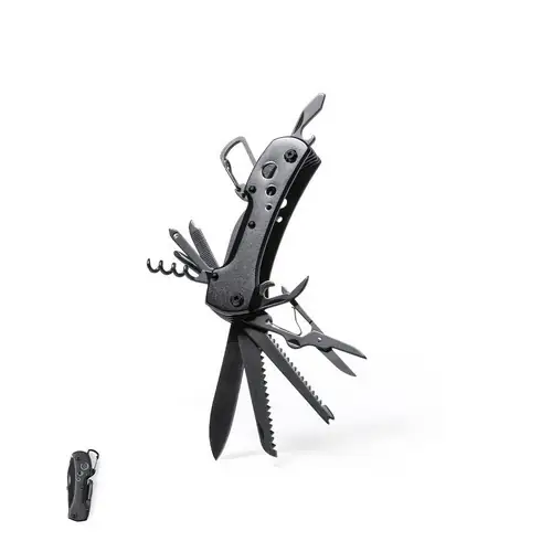 Navaja multiusos 13 funciones con mosquetón integrado ref 1590 - Negro