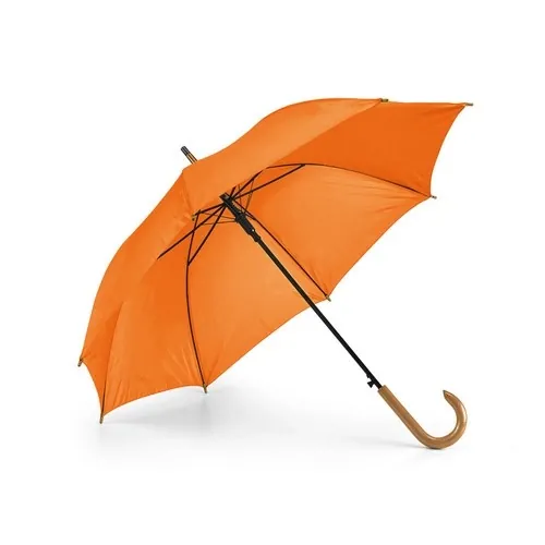 Paraguas automático de poliéster con mango de madera ref 99116 - Naranja