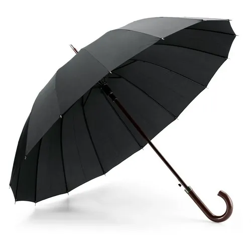 Paraguas automático de poliéster pongee mango de madera ref 99136 - Negro 01