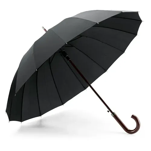 Paraguas automático de poliéster pongee mango de madera ref 99136 - Negro 02