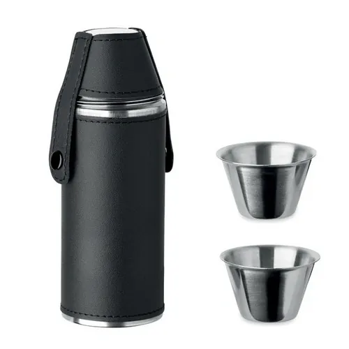 Petaca de acero inoxidable con vasos de chupito ref MO2628 - Negro