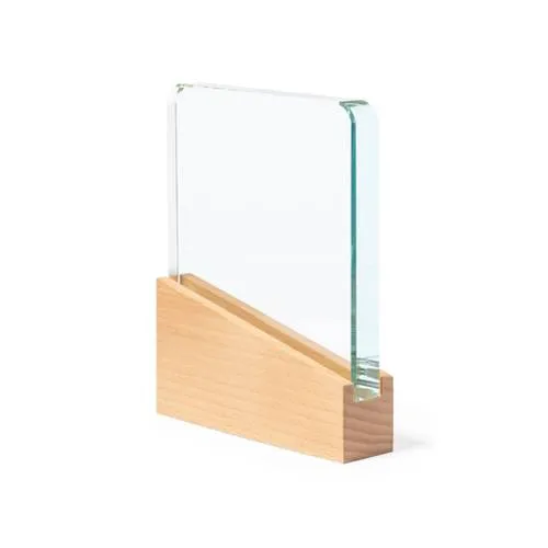 Placa conmemorativa de cristal resistente con base de madera ref 1546