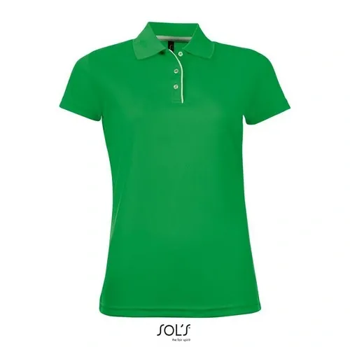 Polo de deporte para mujer con ribete de contraste 180GSM ref S01179 - Verde Pradera