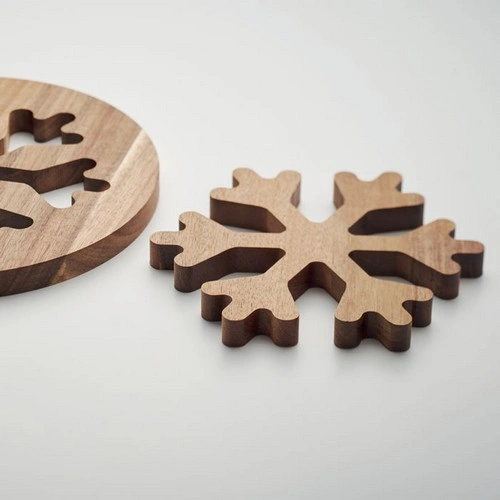 Salvamanteles de madera de acacia diseño copo de nieve ref CX1538