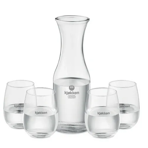 Set de vasos de vidrio reciclado con jarra y tapa de corcho ref MO6656 - Printed Transparente