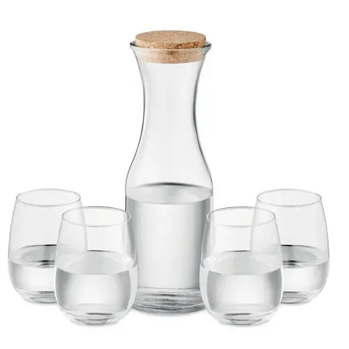 Set de vasos de vidrio reciclado con jarra y tapa de corcho ref MO6656 - Transparente
