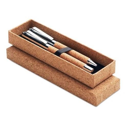 Set de bolígrafo giratorio y roller de metal con corcho ref MO9678