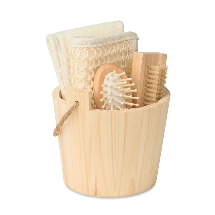 Set de baño en cubo de madera Selfcare personalizable ref mo3110 - Back Madera